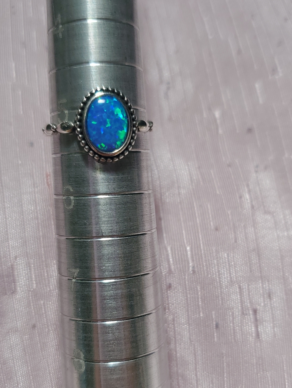Sterling Silver Blue Opal Oval Ring  Size 5 1/2- Women Jewelry